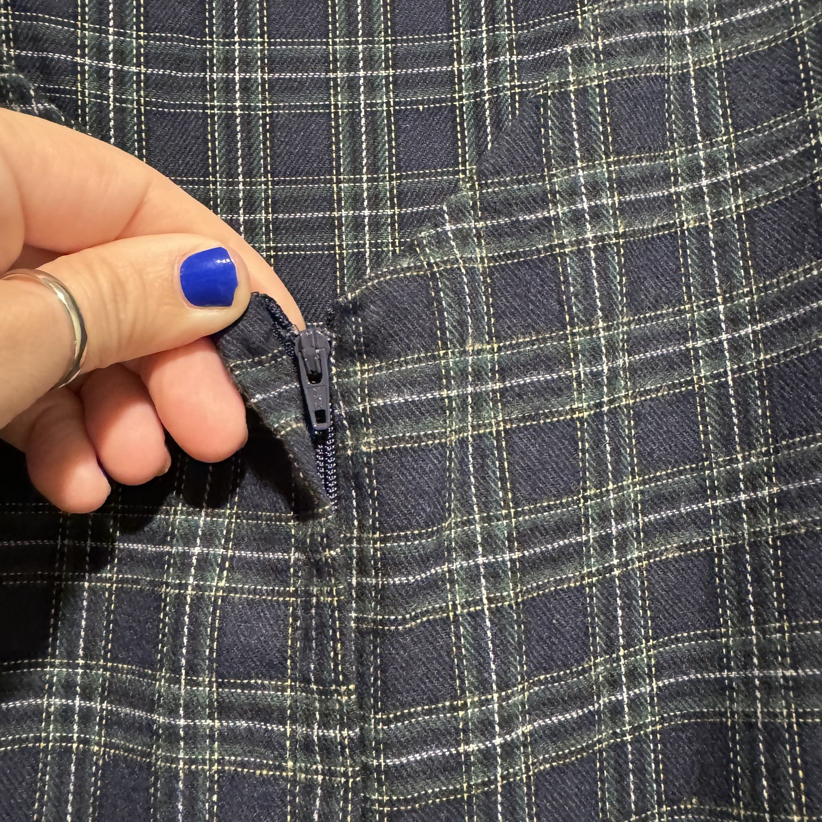 Unique Vintage Blue Green Plaid 50s Dress Fit Flare Belted Boat Neck Size 10