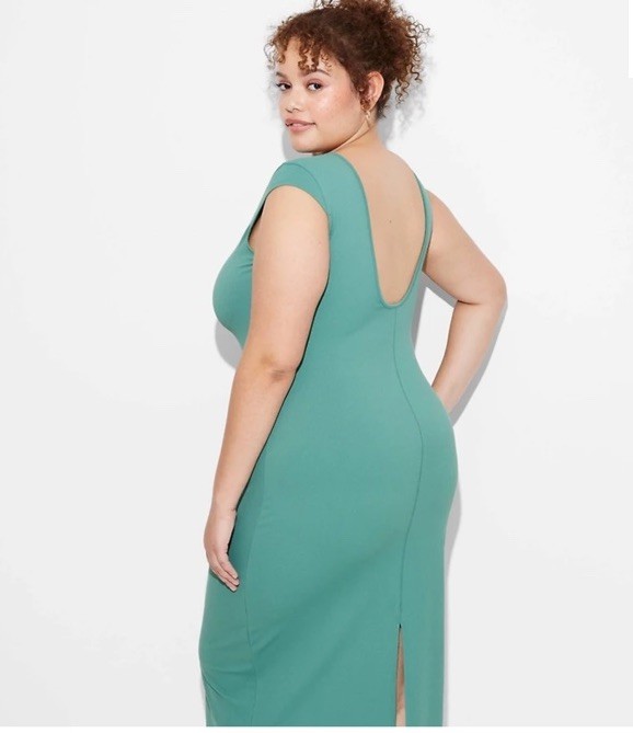 Wild Fable Ribbed Midi Dress Green Cap Sleeve U-Back Bodycon XXL Stretch