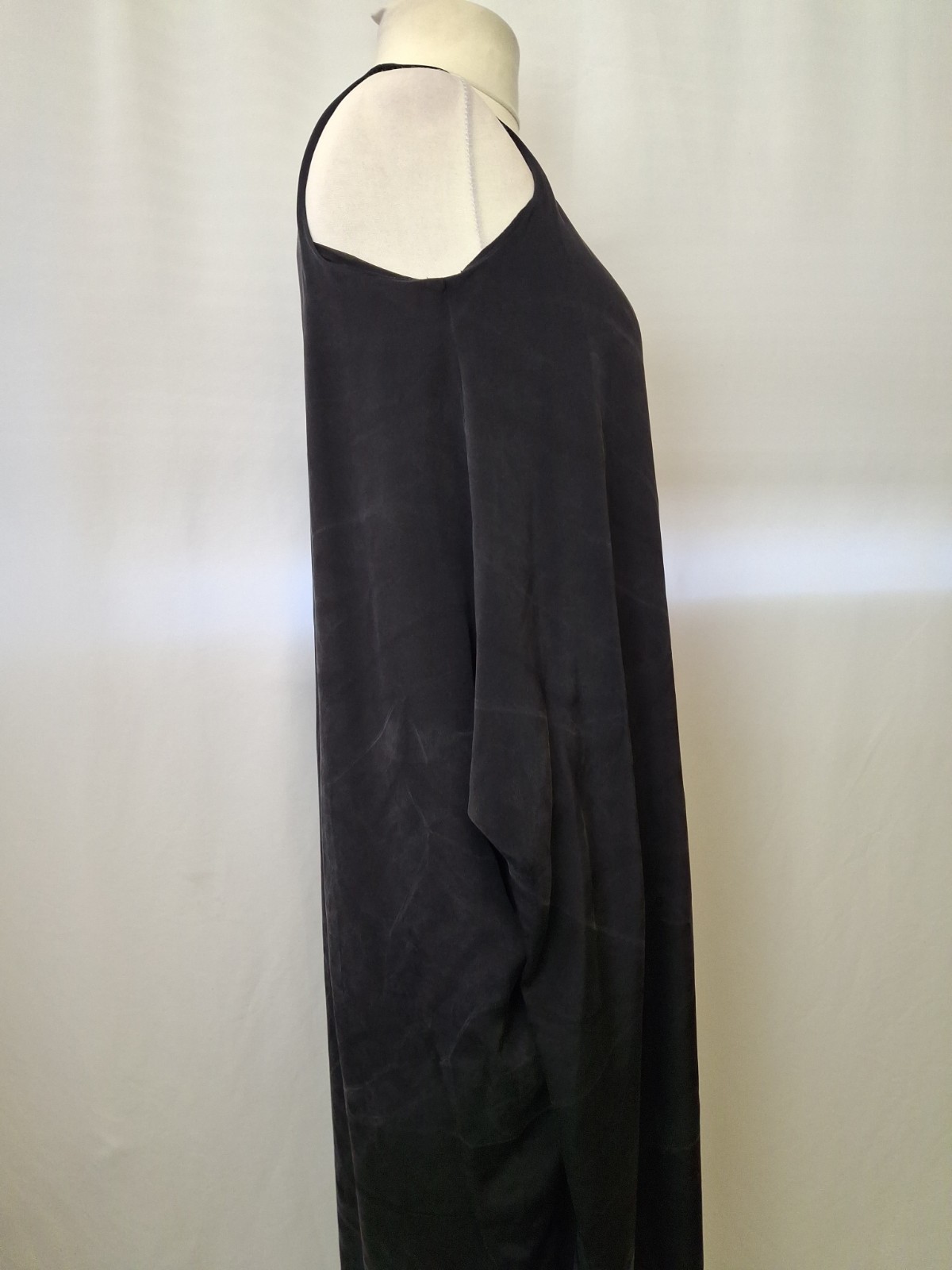 Nomad 100% SILK black lagenlook maxi dress loose voluminous silhouette UK12