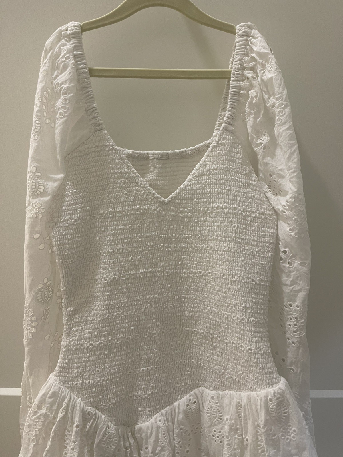 LoveShackFancy Jayce Broderie Anglaise Mini Dress Antique White Small $485