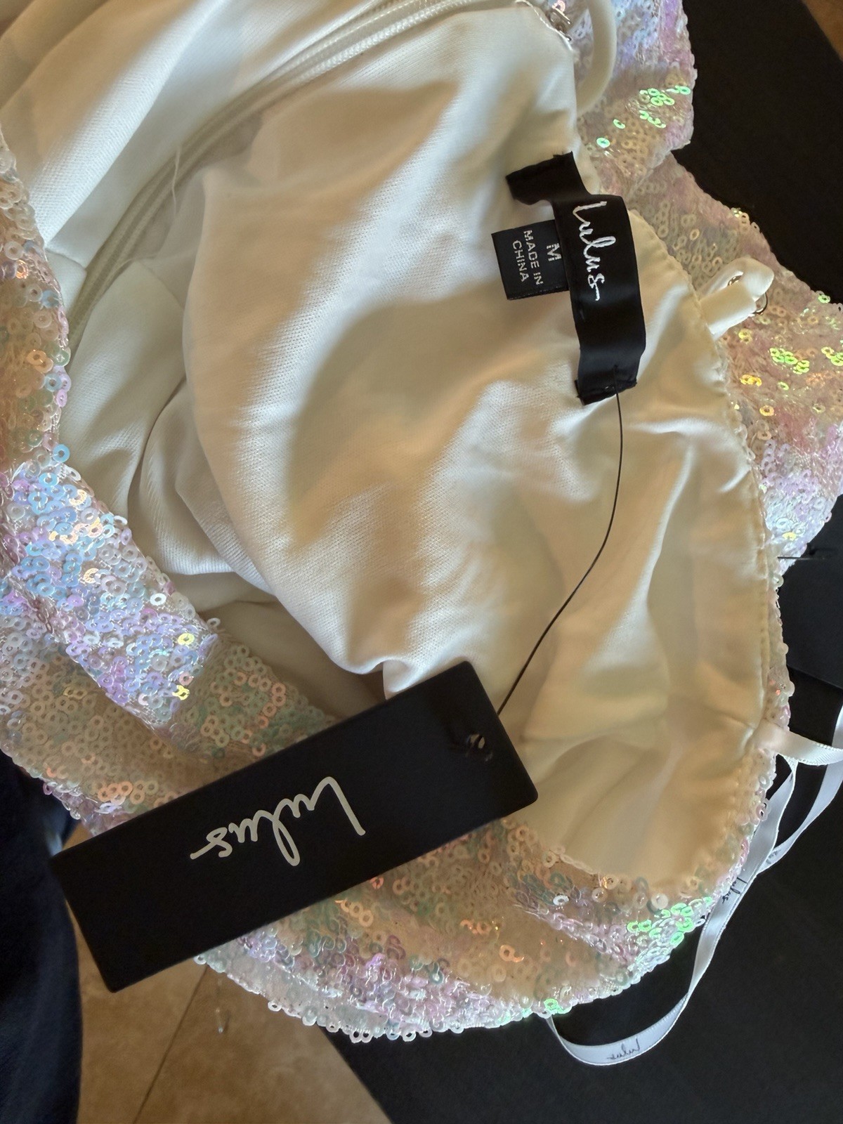 Lulus White Sequin One Shoulder Strappy Bodycon Mini Dress, Women’s Size M