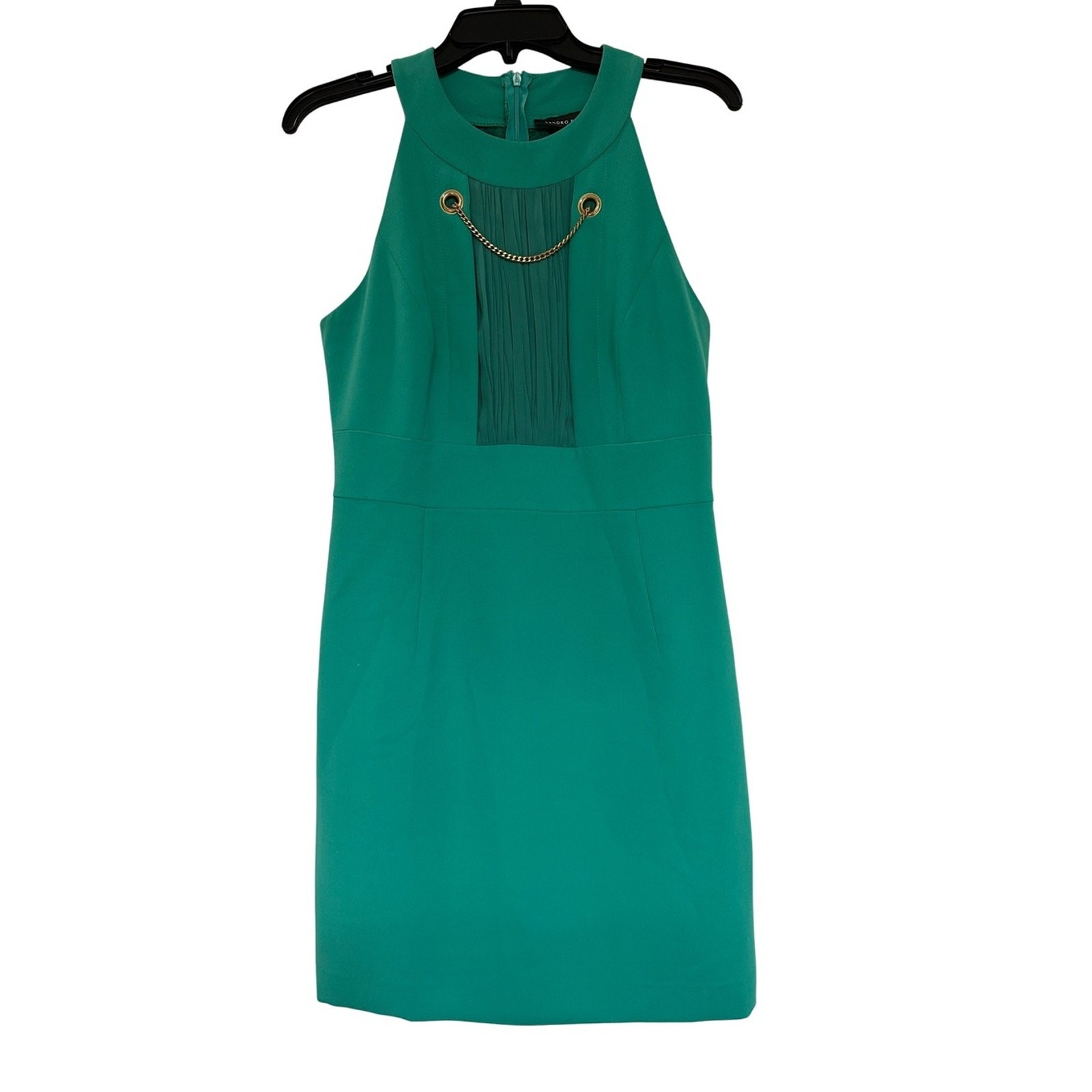 Sandro Ferrone Roma Green Sheath Dress Gold Chain Halter Detail Sz 6-8