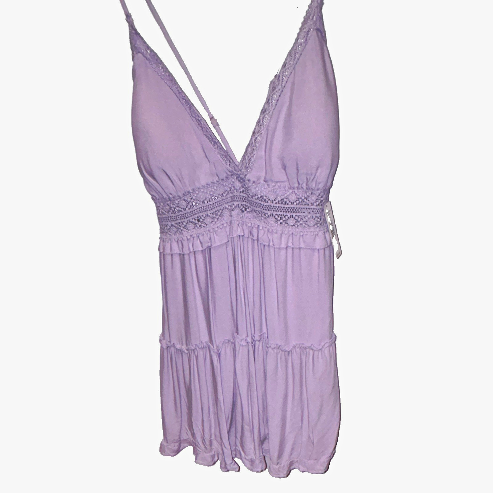 Justify Lilac XL Smocked Crochet V-Neck Mini lined Sundress Adjustable Straps
