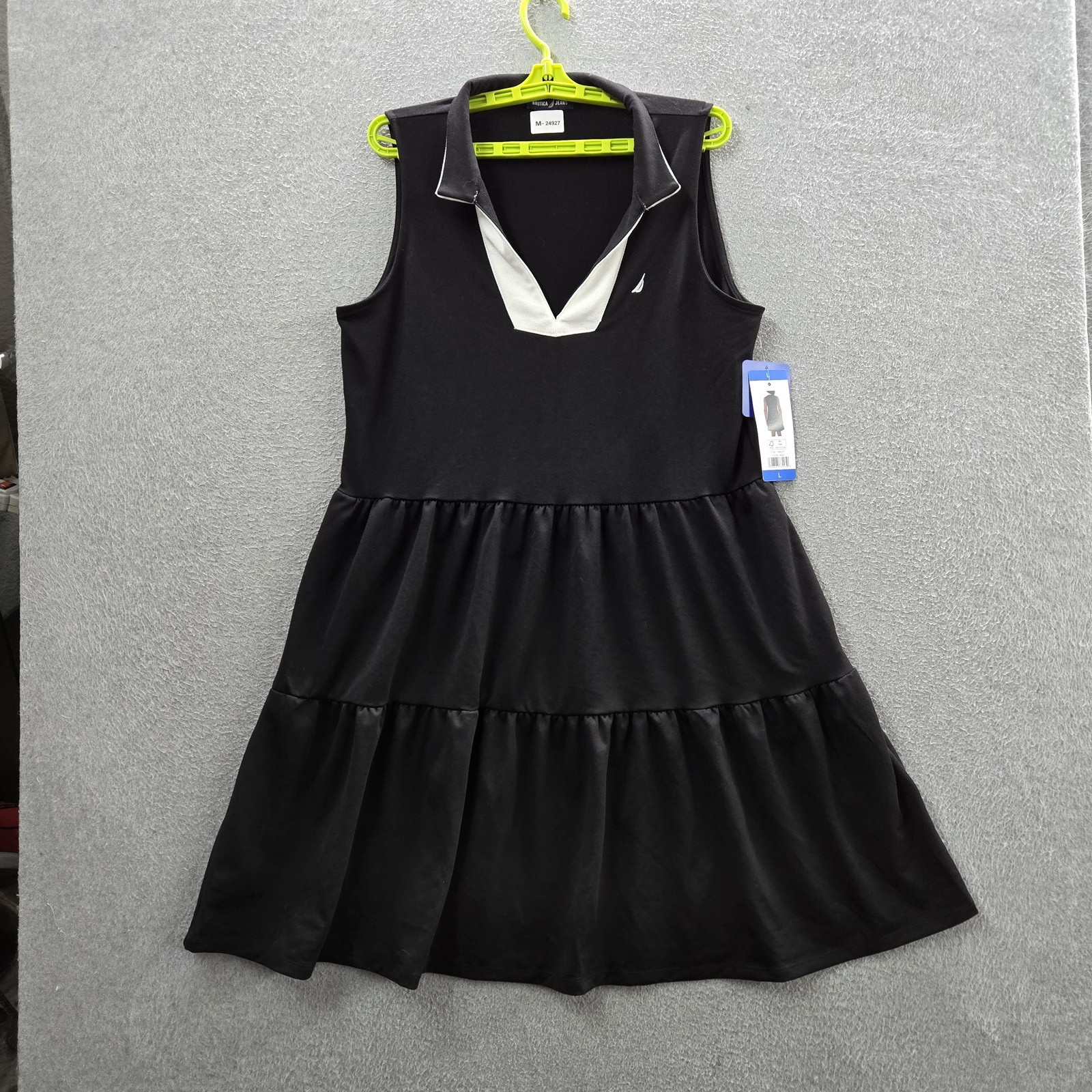 Nautica Jeans Women Dress L Black Sheath Zipper Sleeveless Logo NWT