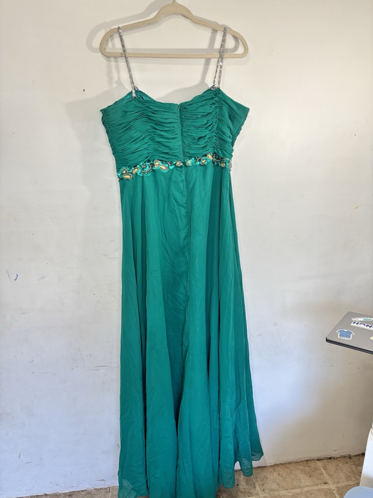 Juliet Teal Green Beaded Prom Formal Dress Evening Gown Rhinestone Straps XXL