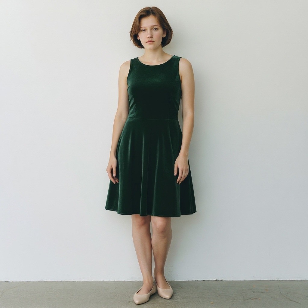 CeCe Velvet Sleeveless Ruffle Trim Shift Dress Size L Deep Spruce Green Flirty