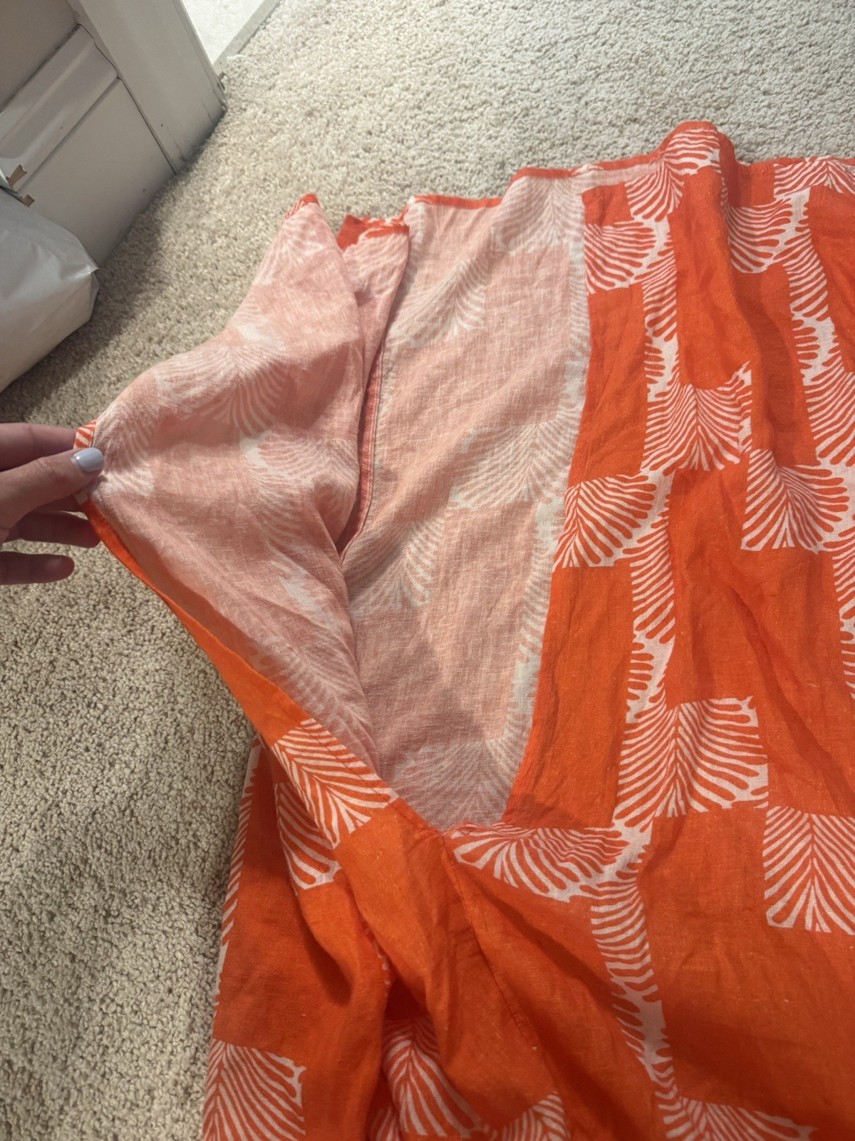 Anthropologie Orange/Red White Palm Print Smocked Midi Dress Women’s Size L