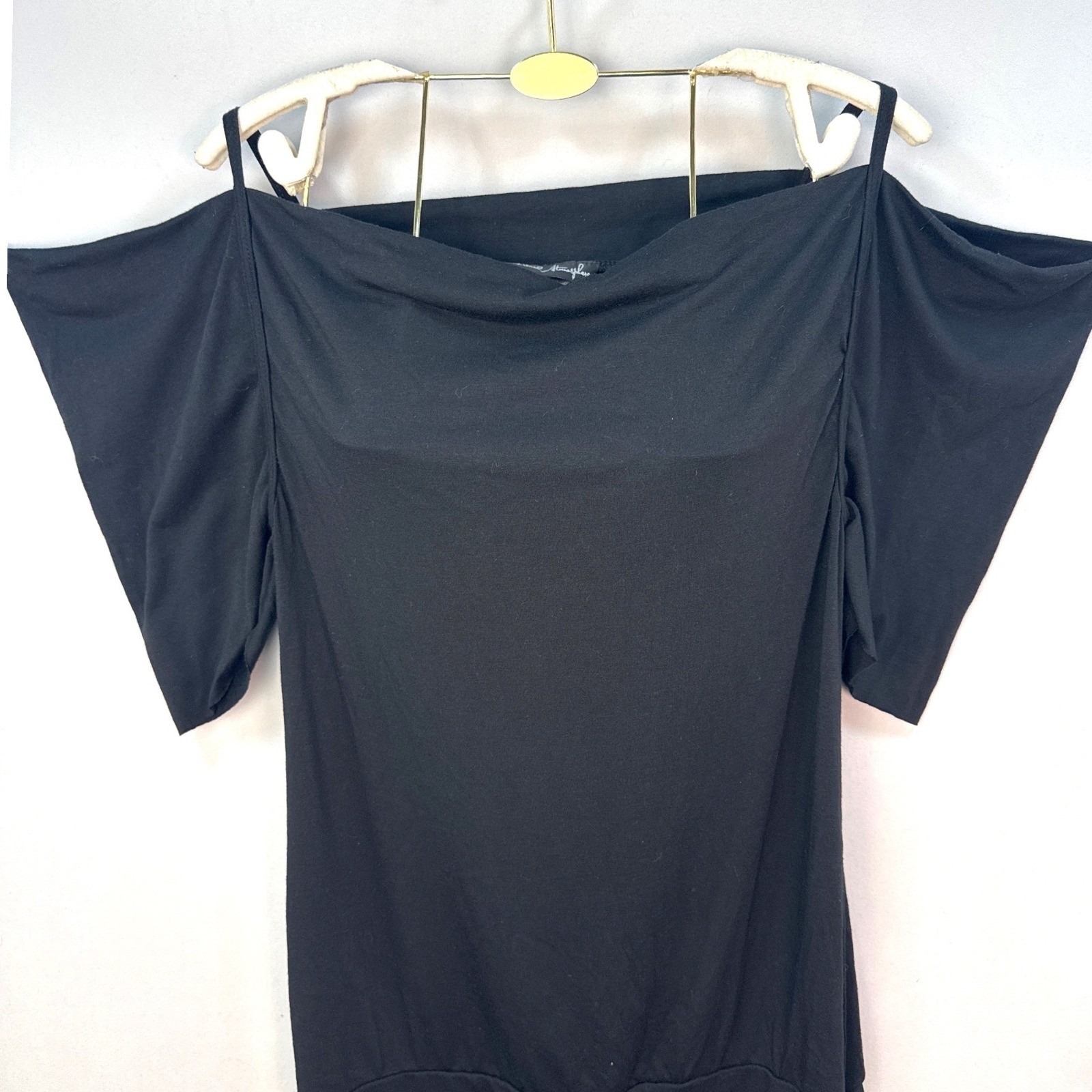 French Atmosphere Black Cold Shoulder Ruched Mini Dress Large 5477 Made in USA