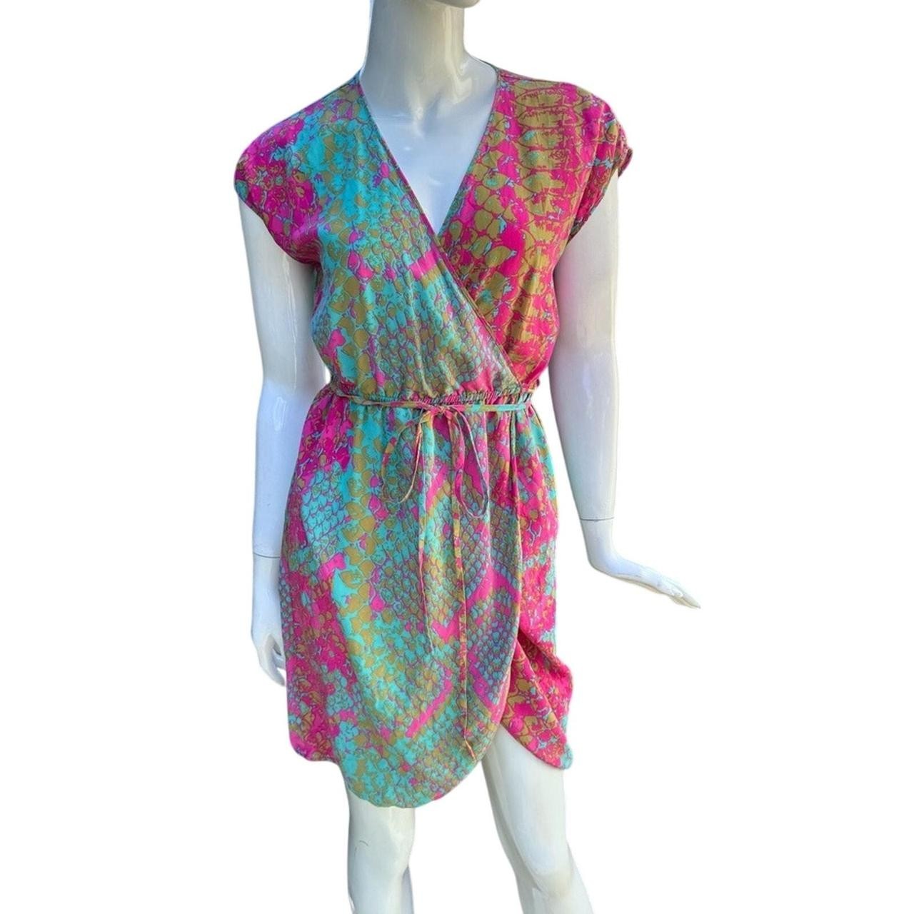 Presley Skye Silk Day Glo Snake Print Dress A line Short Sleeve Elastic Waist S