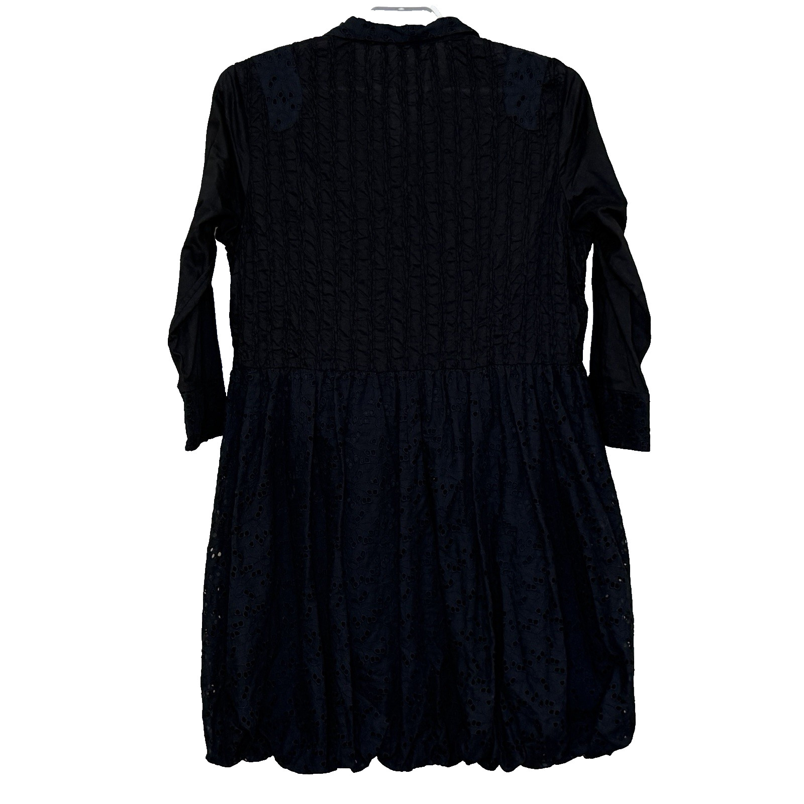 Samuel Dong Bubble Dress Size Medium Black Eyelet 3/4 Sleeve Collar Zip Front