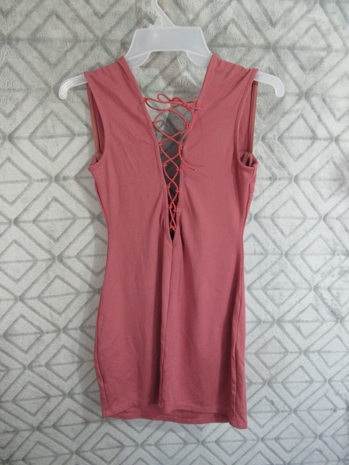 Charlotte Russe Dress Size XS Pink Pull Over Lace Up Back Sleeveless Low V Front