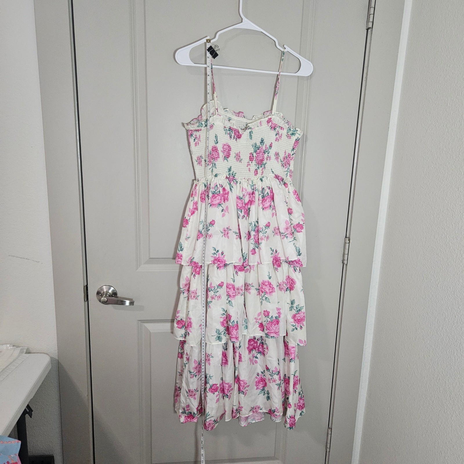LoveShackFancy Target Floral Smocked Tiered Midi Dress Ivory Pink Size S NWT