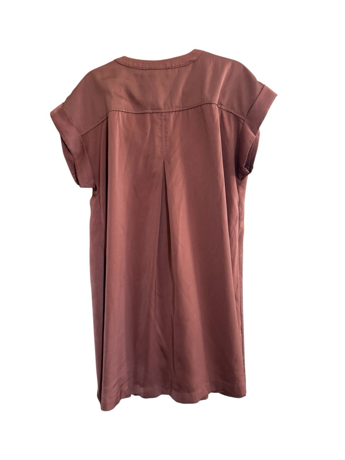 Entro Rust Satin Cuffed Cap Sleeve Pleated Babydoll Dress Womens Large #6935