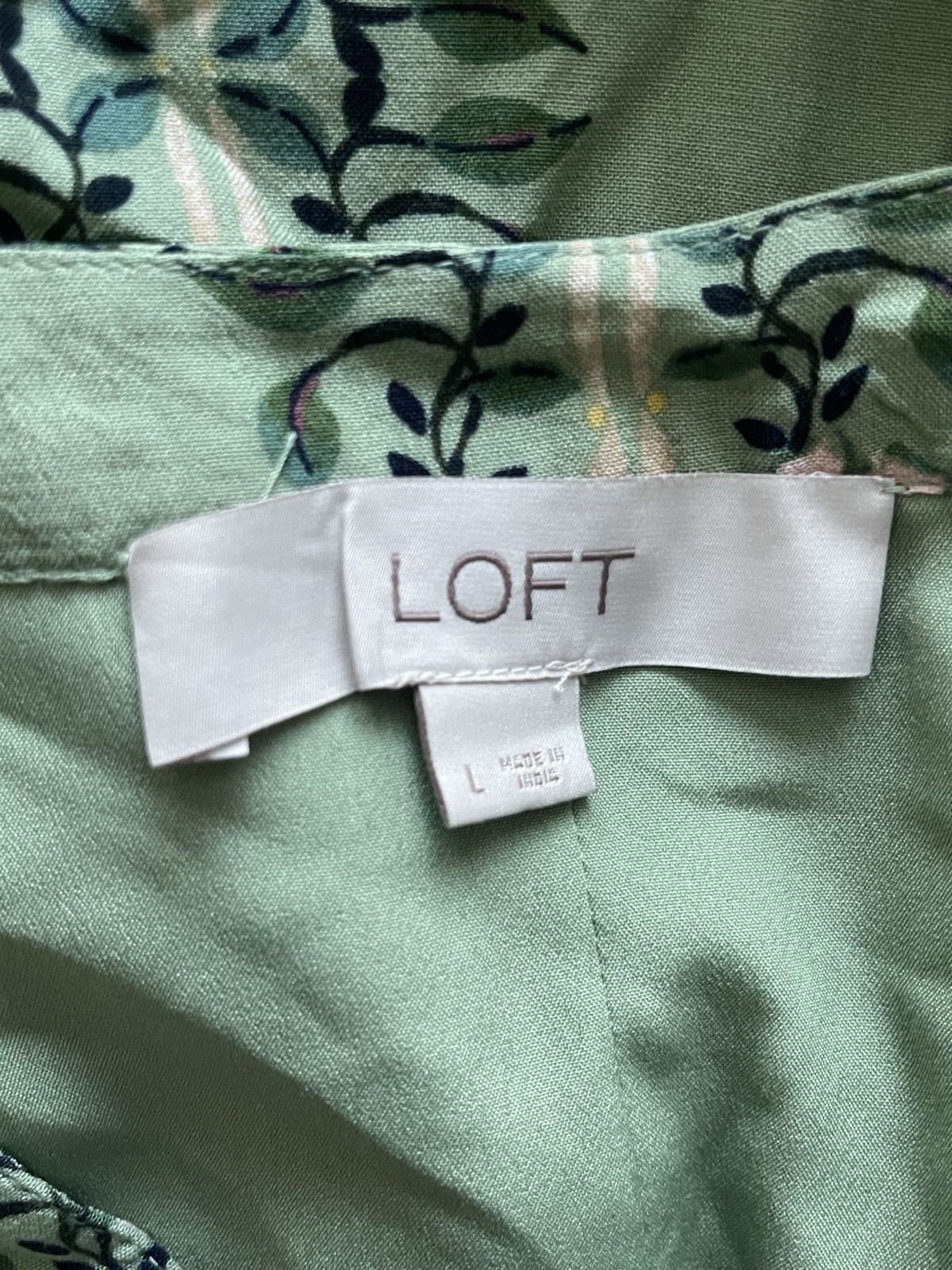 LOFT Mint Green Floral Long-Sleeve Tiered Dress L