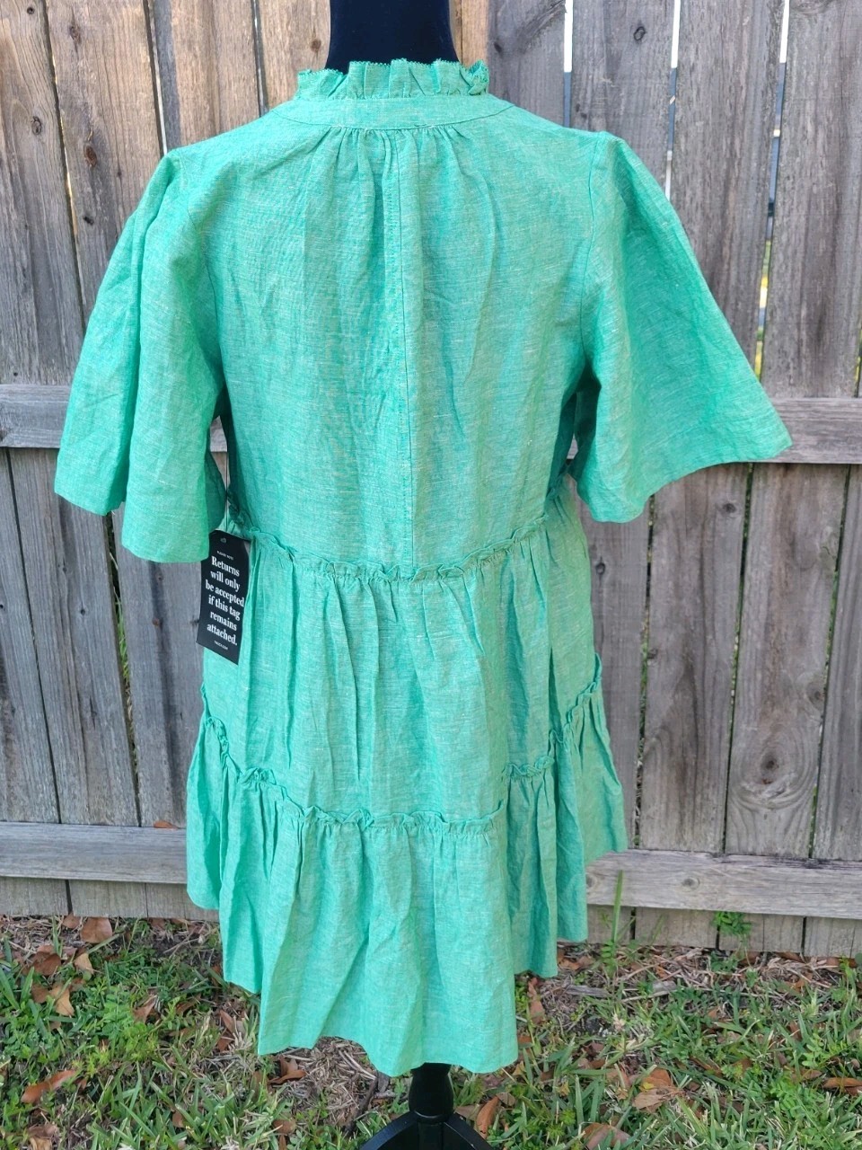 NEW Tuckernuck Crawford Mini Dress Tiered Sea Green Sz Med Linen Blend Coastal