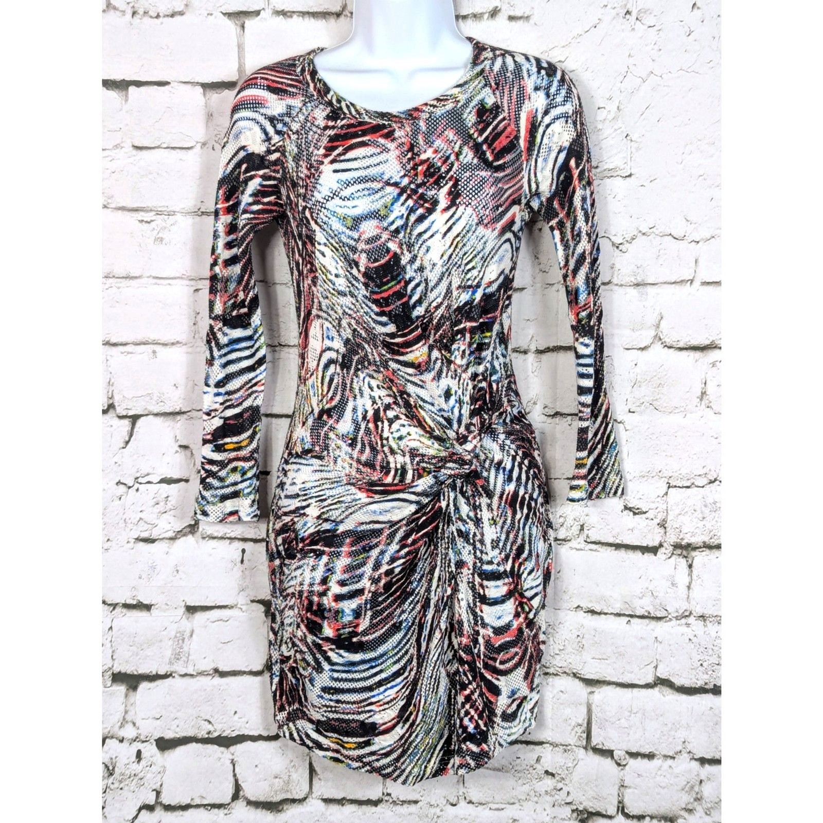IRO “Gordon” Printed Bodycon Mesh Knot Dress Chic Modern Contemporary Size 0