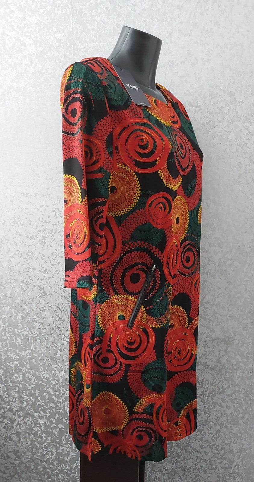 Izabel London Circular Patterns Print 3/4 Sleeve Short Shift Dress UK12 EU40 NEW