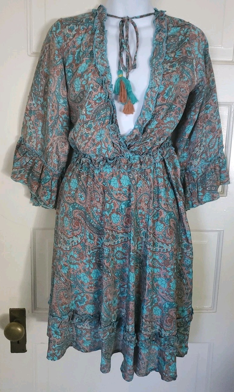Flex Moda Women Silk Blend Boho dress with Tassels One Size