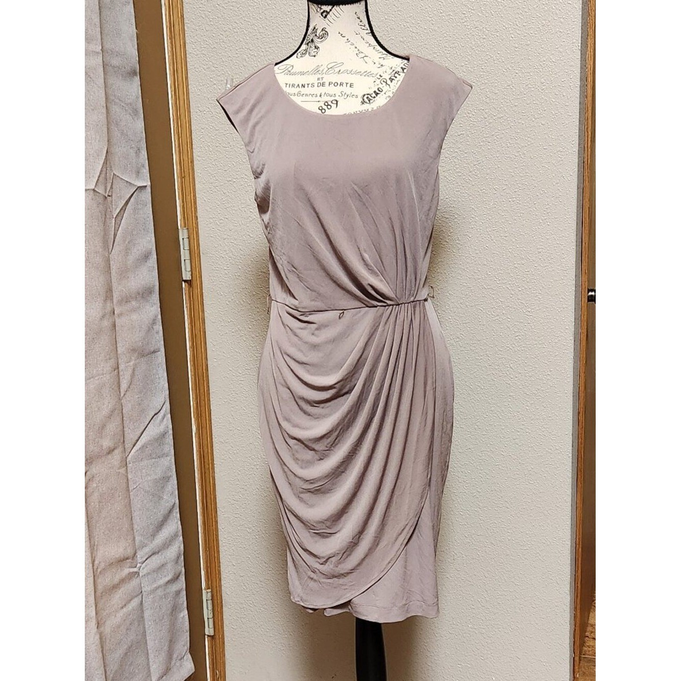 CALVIN KLEIN Sleevele Faux Wrap Dress Taupe- – Sz 6 – NEW NWT