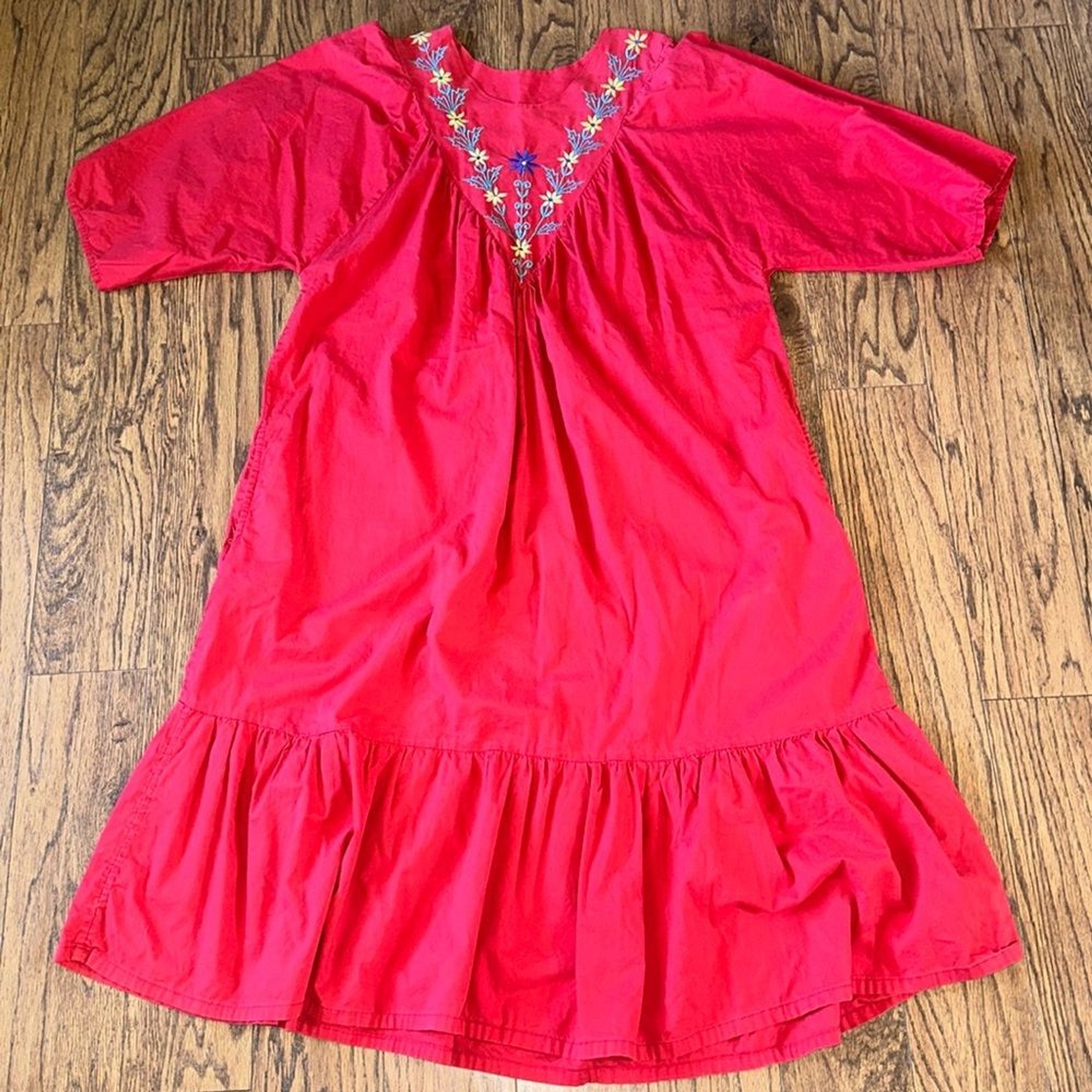 Vintage Sea Wind Boho Dress one size fits all S M L XL floral ruffle hippie mumu