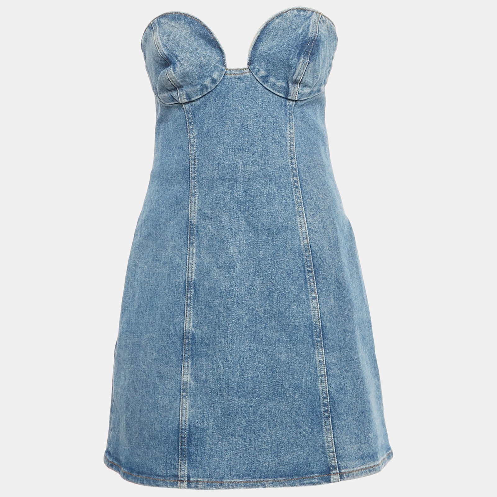 Magda Butrym Blue Denim Strapless Mini Dress S