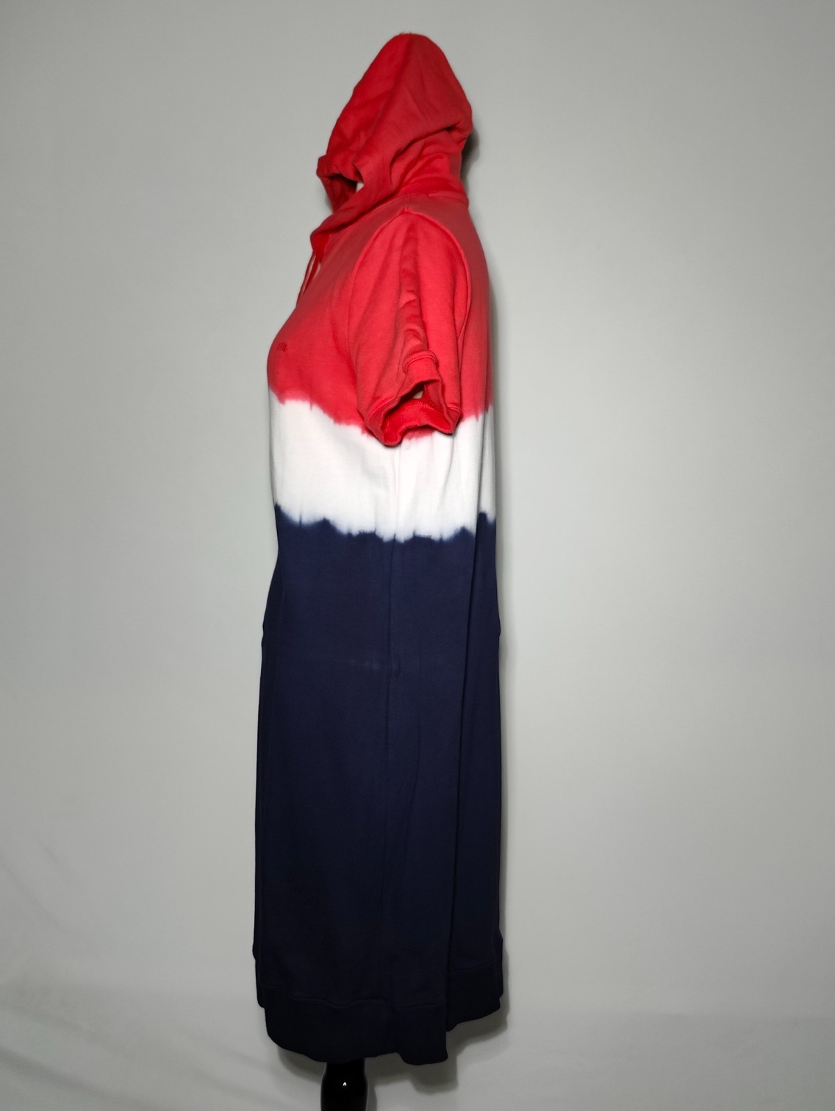 Lauren Ralph Lauren Size L Red White Navy Tie Dye Hooded Sweatshirt Dress LRL.