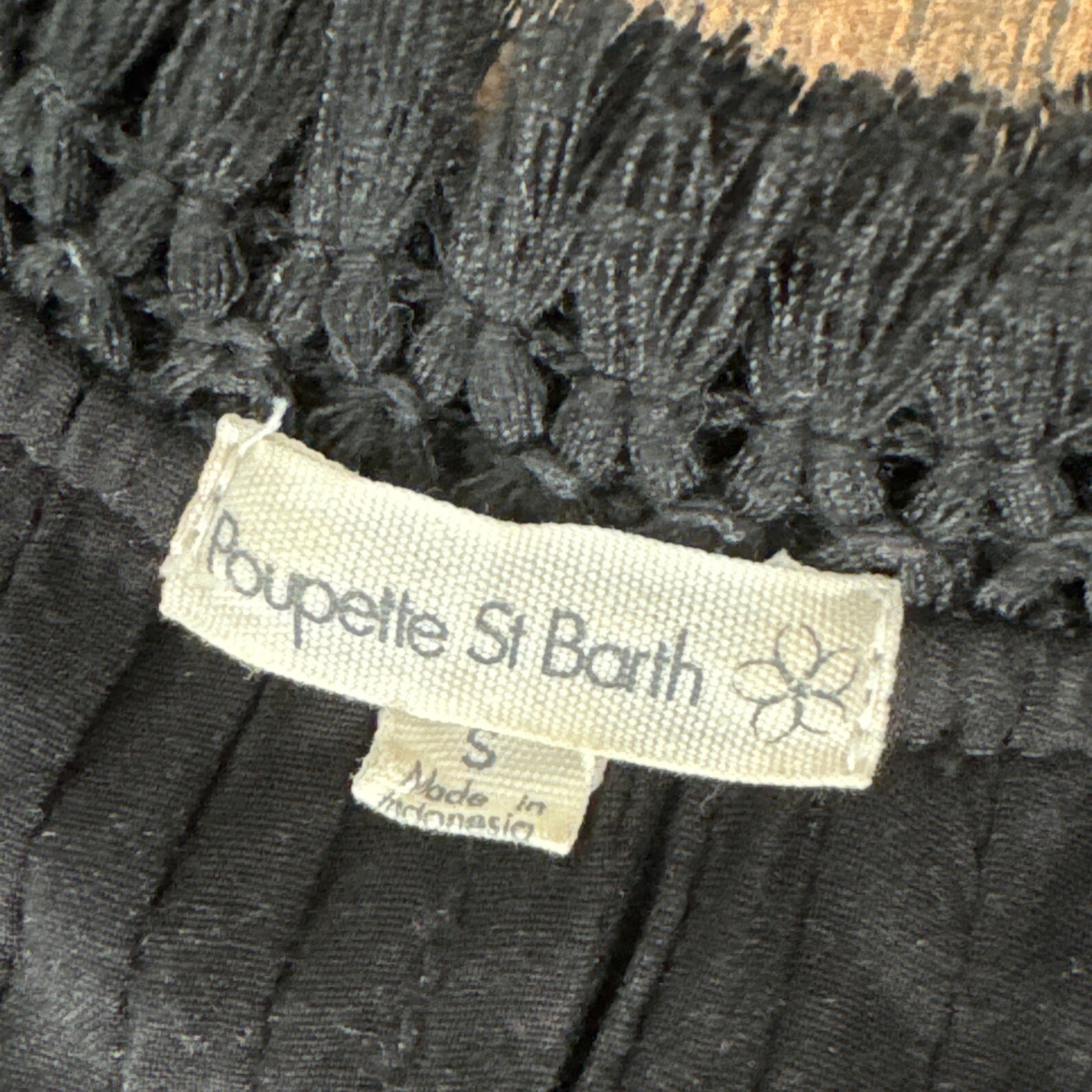 POUPETTE ST BARTH BLACK CROCHET SASHA PLEATED FLUTTER SLEEVE BOHO MINI DRESS S