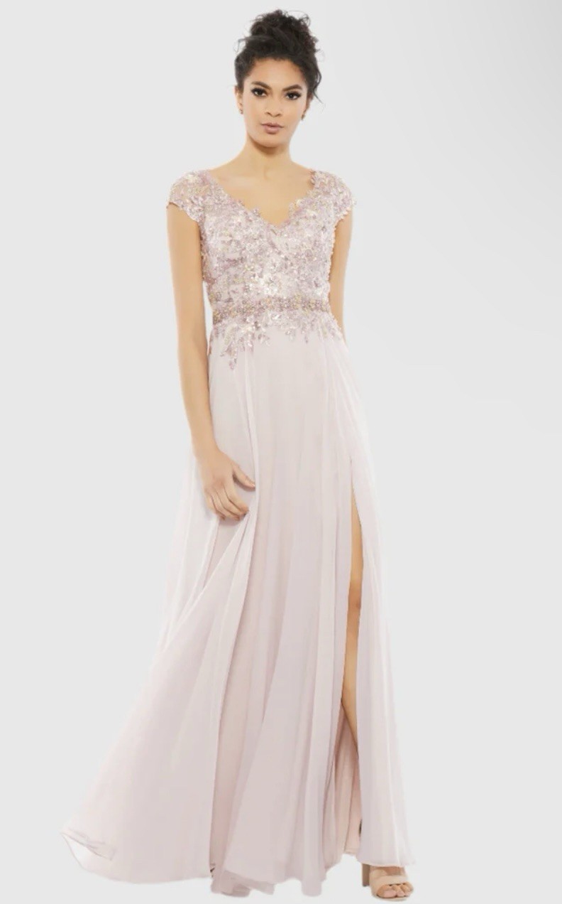 Mac Duggal 79365 Sz 12 Rose Pink Floral Embroidered Embellished Chiffon Gown 598