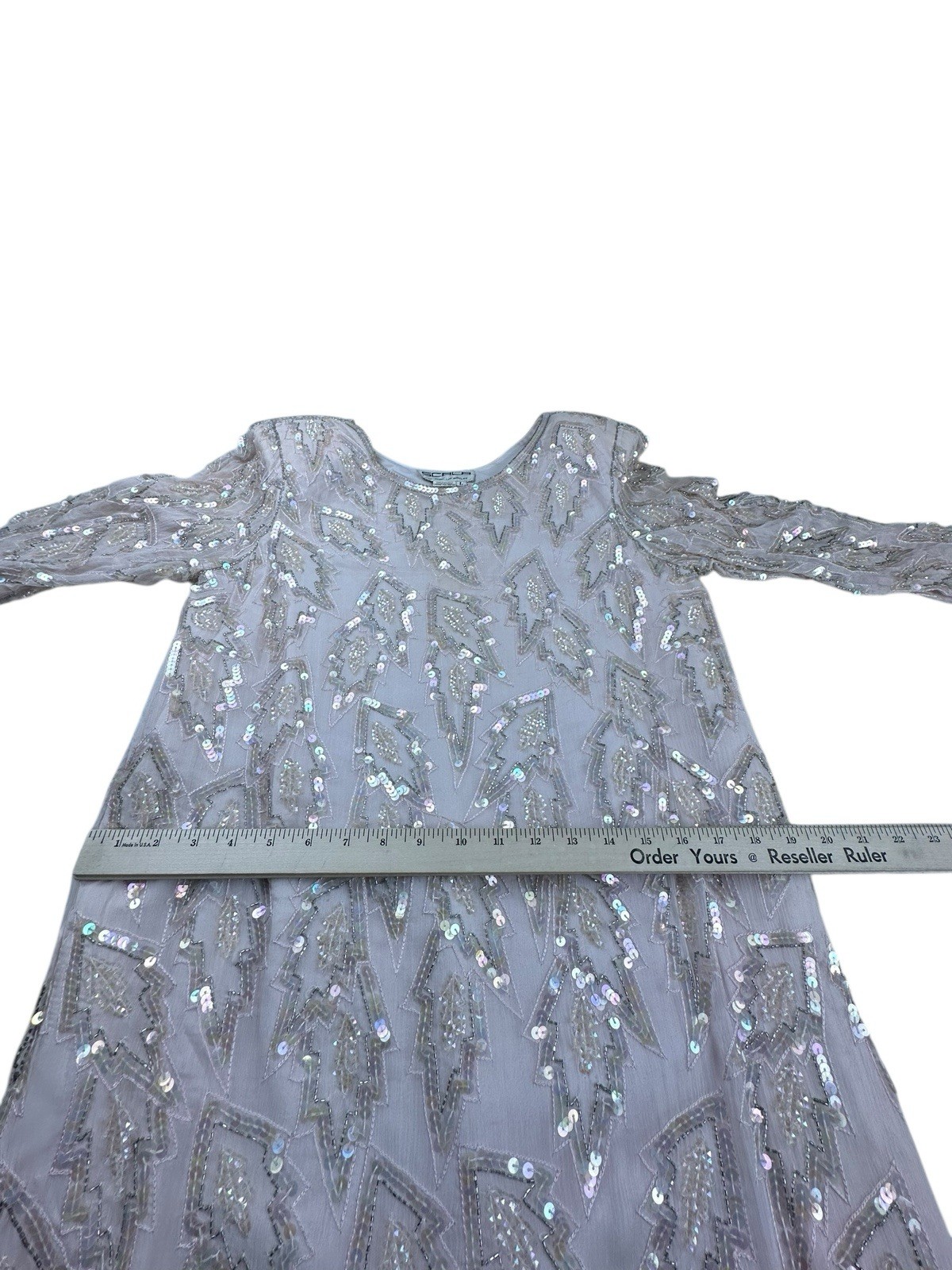 Scala Silk Beaded Sequin Shift Dress L Nude Pink Formal Cocktail Evening