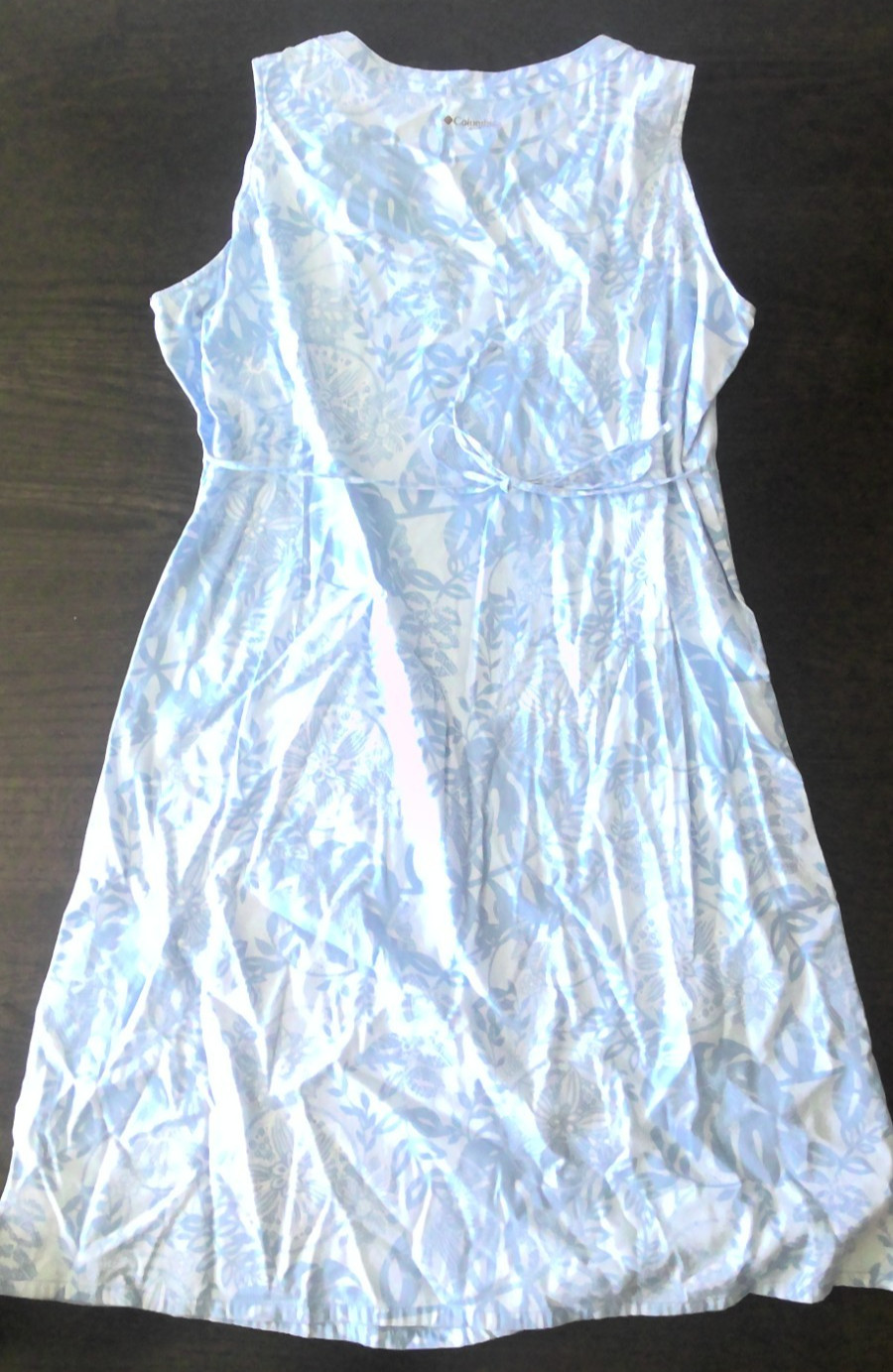 Colombia PFG Light Blue Floral Pattern Pullover Dress. Ties in Back. Size XL
