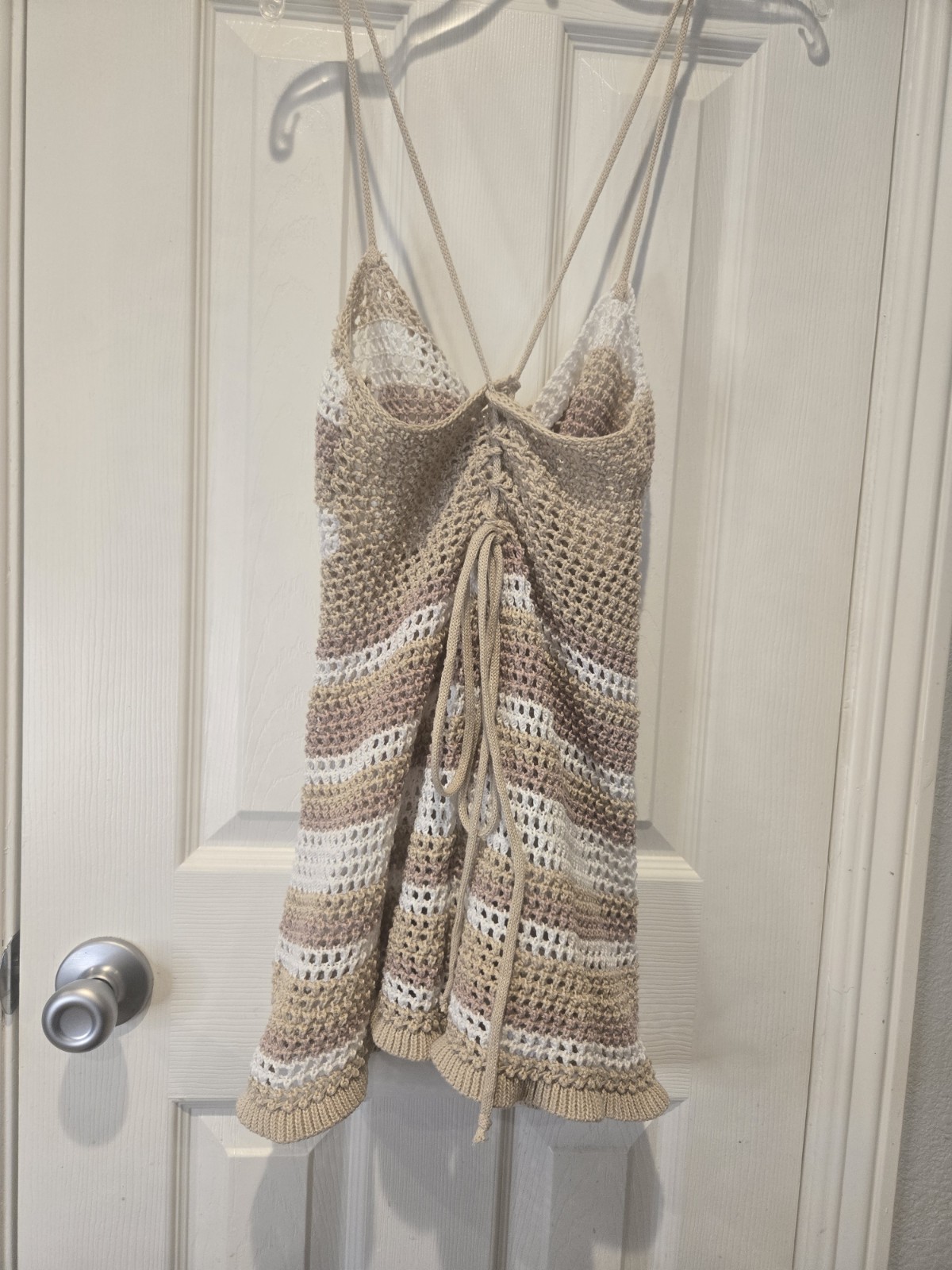 Beach Dress Boho Crochet Mocha and White Size Small Sexy Party Summer