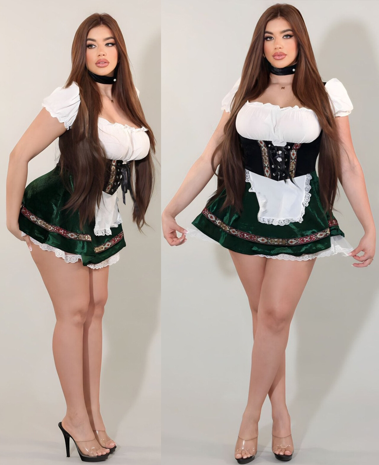 Sexy Women’s Halloween Costume Puff Sleeve Lace Beer Wear Cosplay Midi Dress