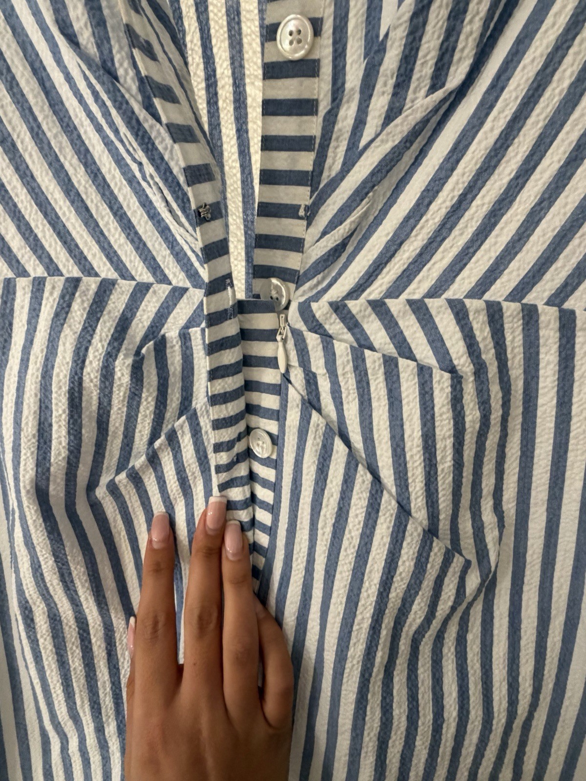 Veronica Beard Jeans Blue/White Striped Seersucker Lined Shirt Dress S