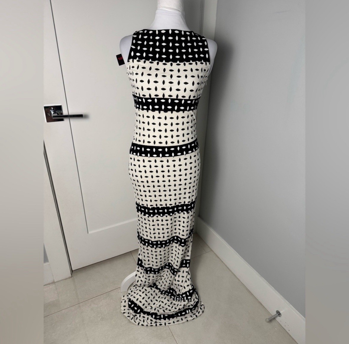 Adam Selman Black & Ivory Patterned Column Maxi Dress/Size 0