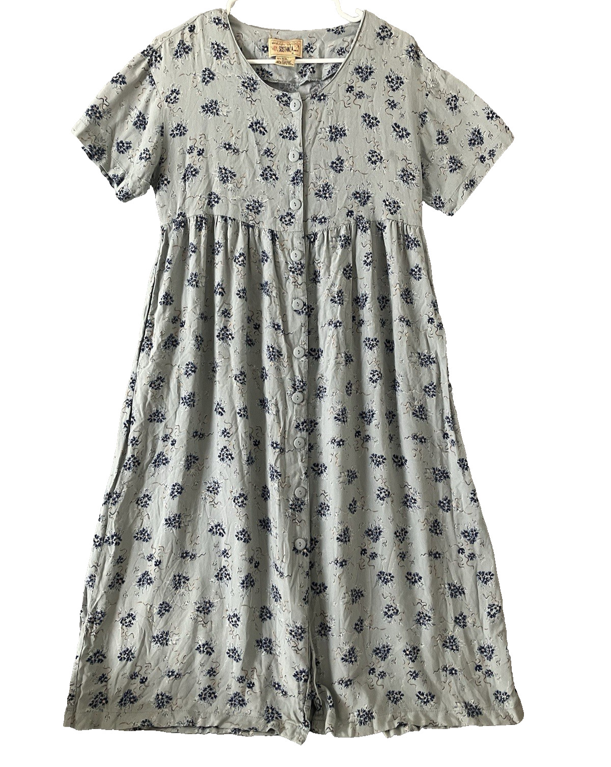 Vintage Sostanza Floral Dress Blue Fit Flare Size M Cottage Coastal Farmhouse