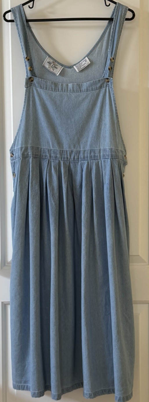 Just Class Women’s Overall Dress Denim Look Blue Light-Washed Medium Vintage