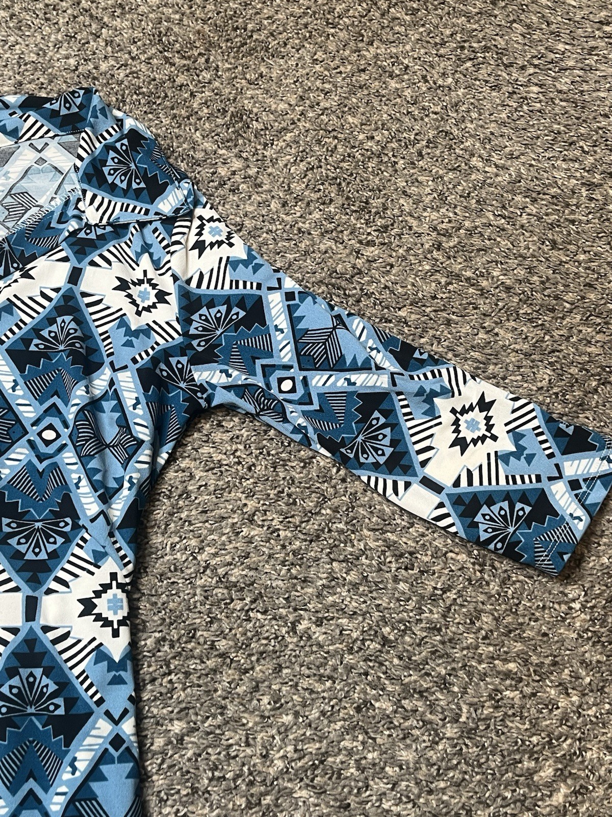 Jonathan Martin blue and white diamond pattern dress with tie waist, size large