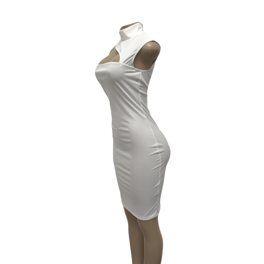 White DAZZLING Sleeveless SLIT SLINKY Midi DRESS Sexy Party Skirt Bodycon Sling