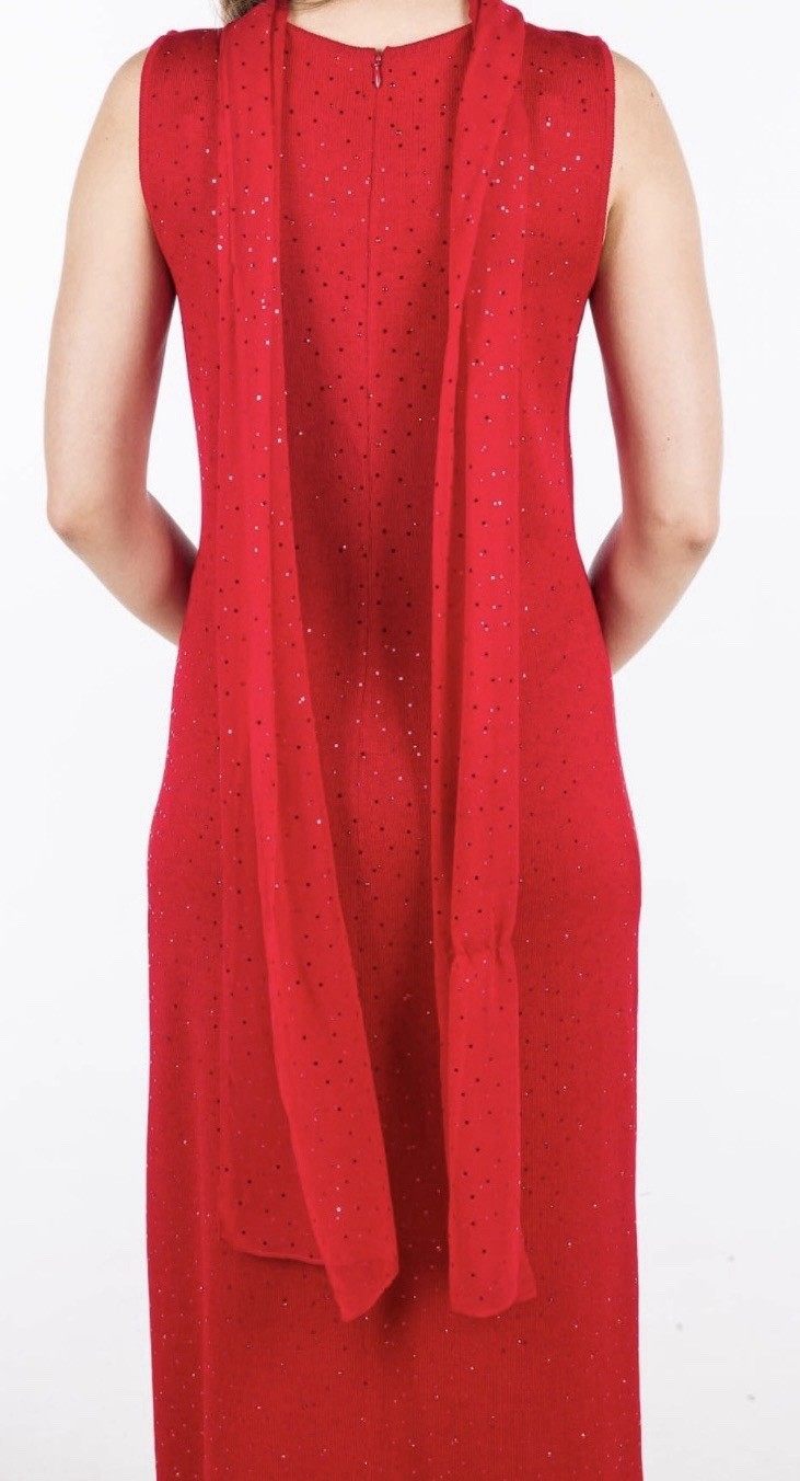 ST. JOHN EVENING BY MARIE GRAY RED SEQUINED FULL LENTH EVENING DRESS SIZE 8