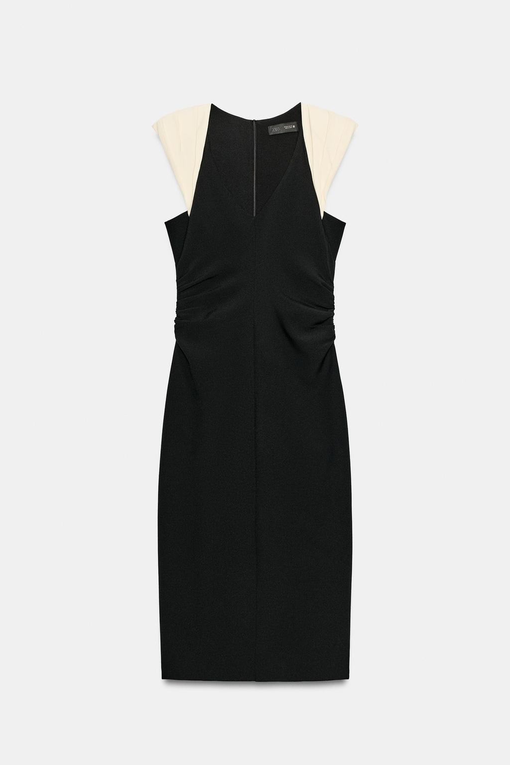 ZARA’26 COMBINATION SHOULDER PAD MIDI DRESS BLACK WHITE DRESS 3897/084 sz L