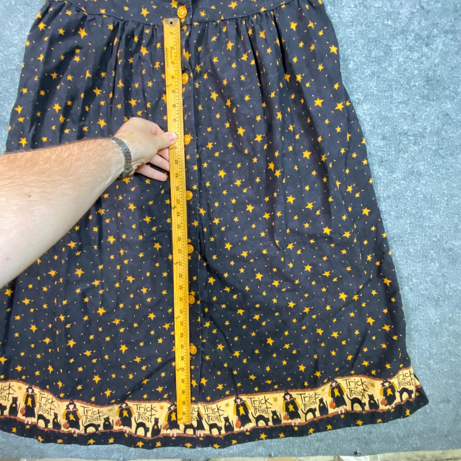 Halloween Witch Star Moon Button Front Jumper Dress Black Orange Midi XL