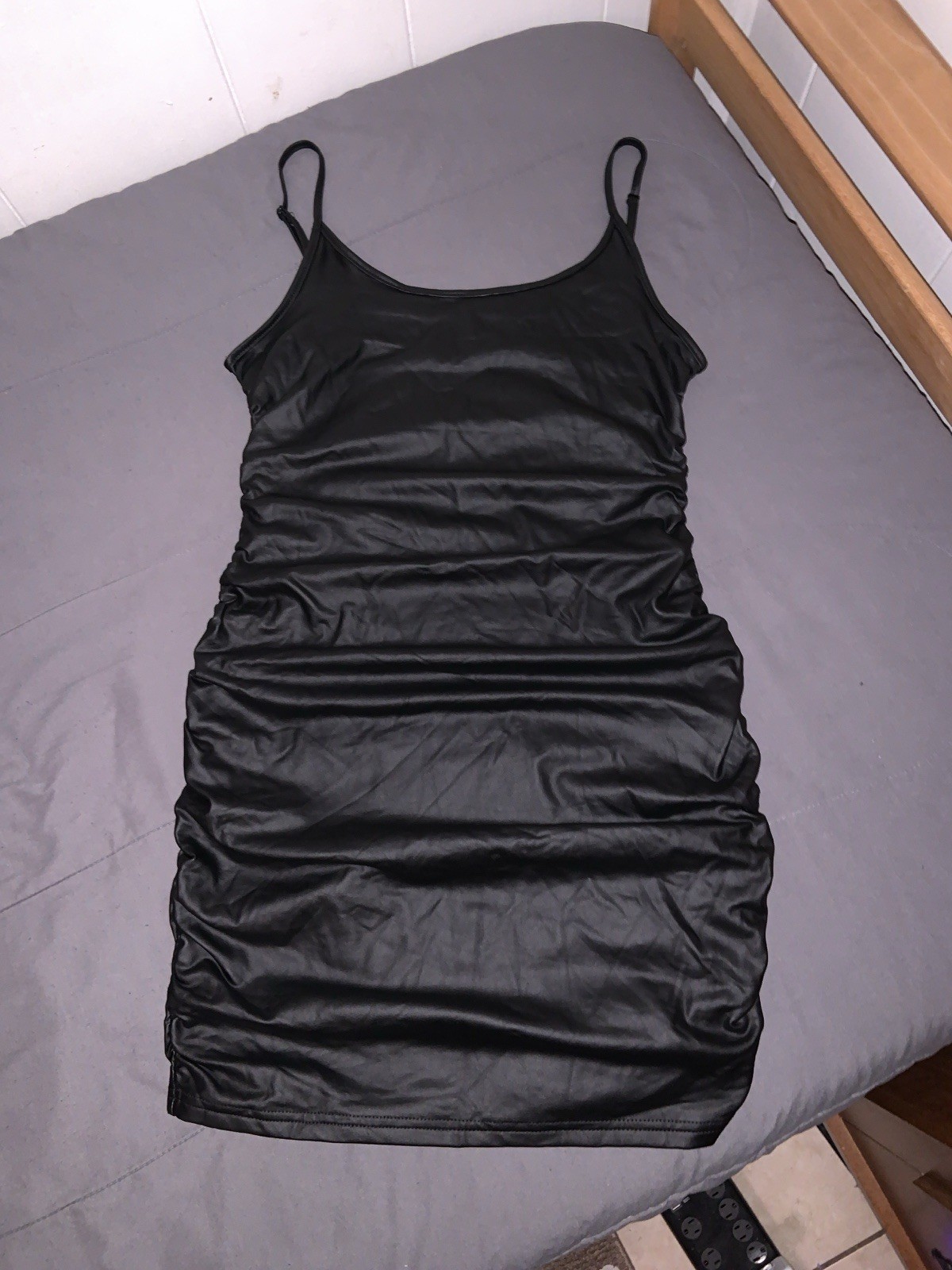 Womens – Black High Stretch Fabric Black Mini Dress – Size L
