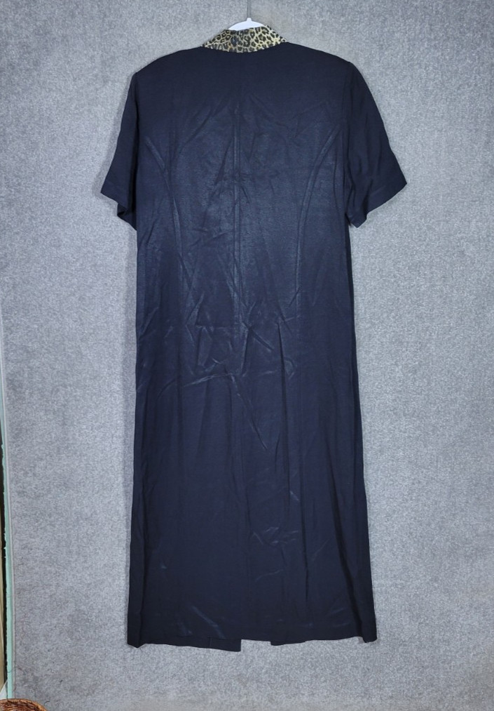 Lois Snyder Dani Max Button Up Maxi Dress Womens Sz 16 Black Animal Print Collar