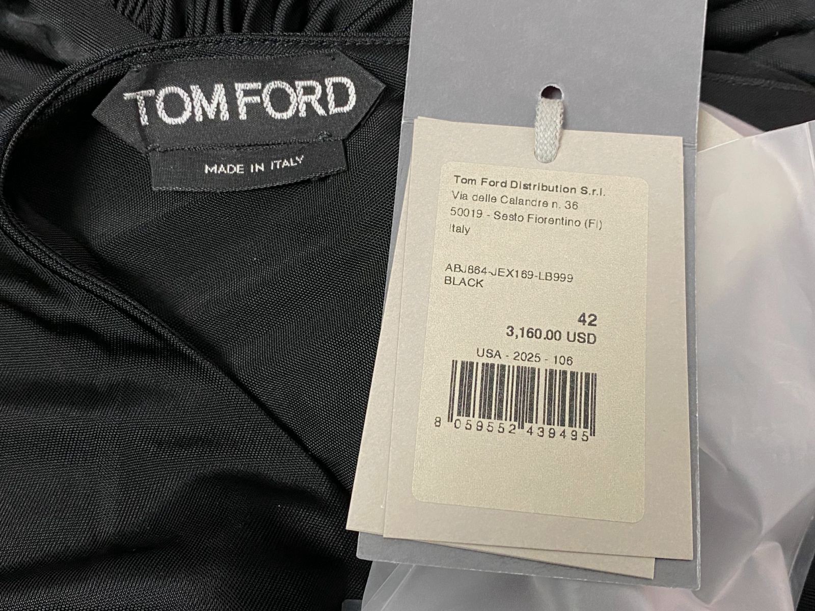 Tom Ford Women’s Black Silk Solid Draped One-Shoulder Gown Dress Size 42