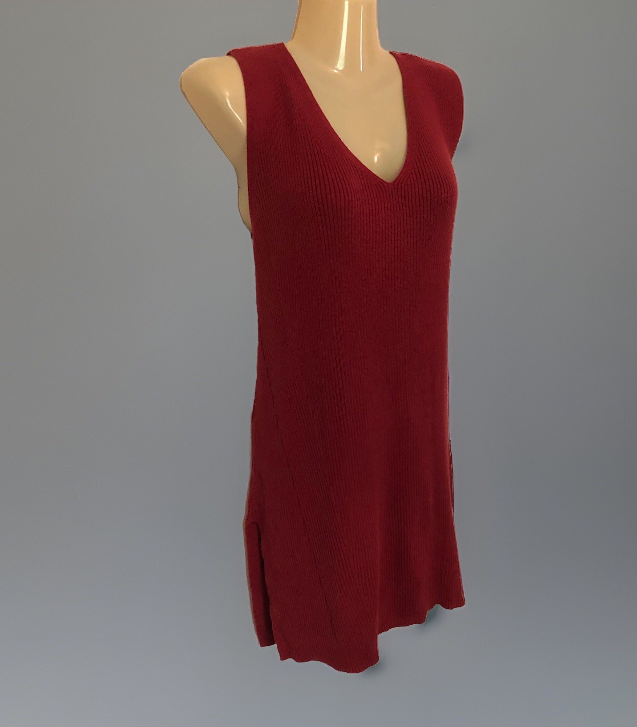 Ann Taylor LOFT Ribbed Knit Mini Dress Women’s Size Small Brick Red Sleeveless