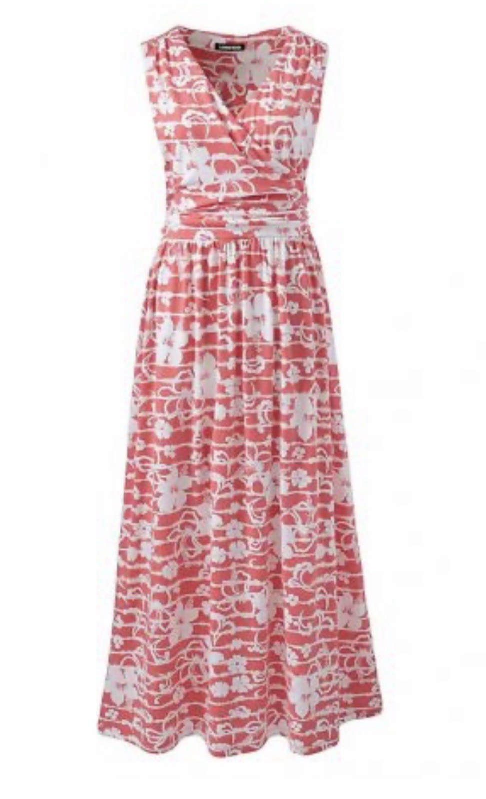 Lands’ End Women’s Hawaiian Coral Pink & White Casual Dress Cotton/Modal/Spandex