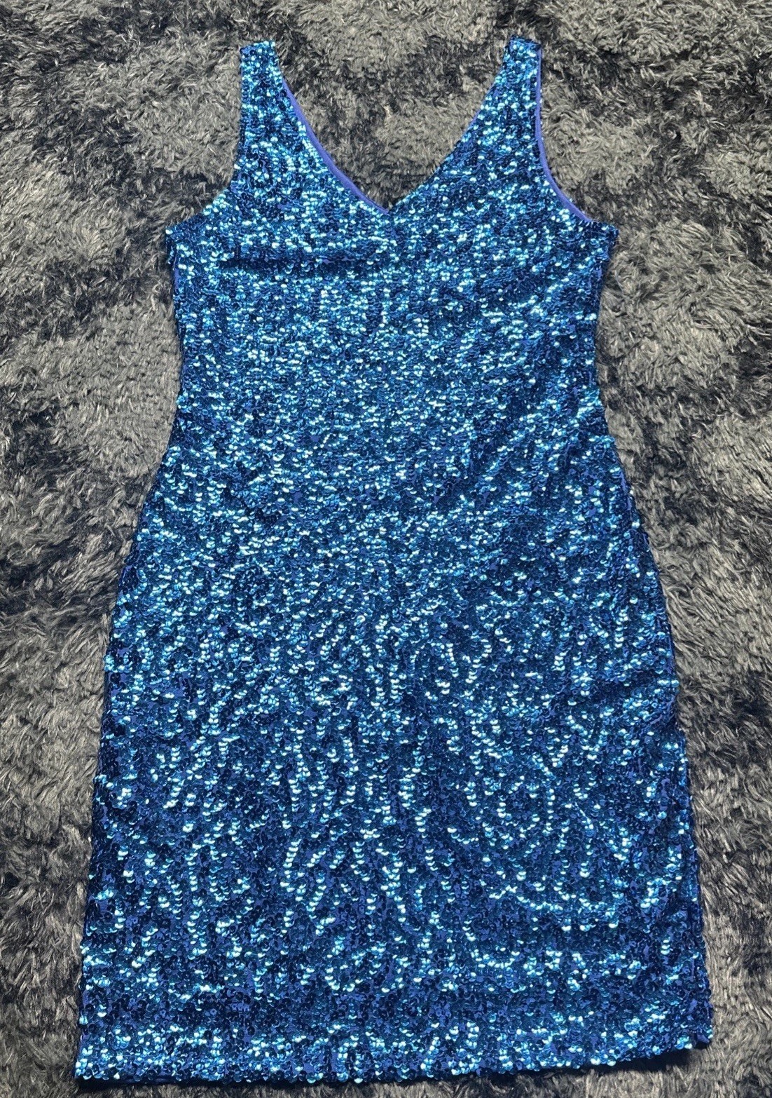 PrettyGuide Blue Sequin Shiny V-Neck Strappy Bodycon Mini Dress Size Large