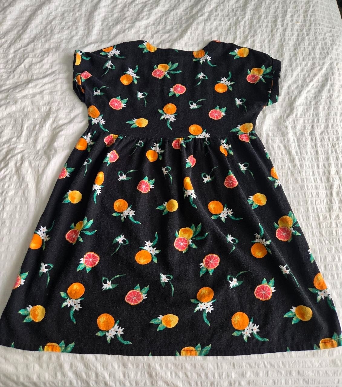Dip Women’s Medium Black Citrus Print Dress Orange Lemon Floral Short Sleeve