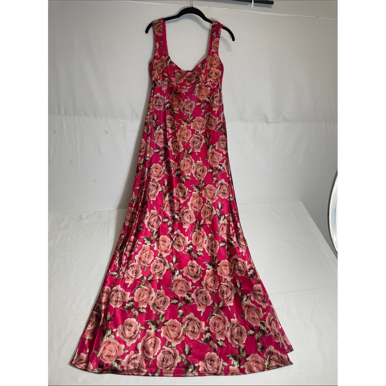 Slip dress Hot Pink Rose-silky Maxi Dress M garden wedding party cottagecore M