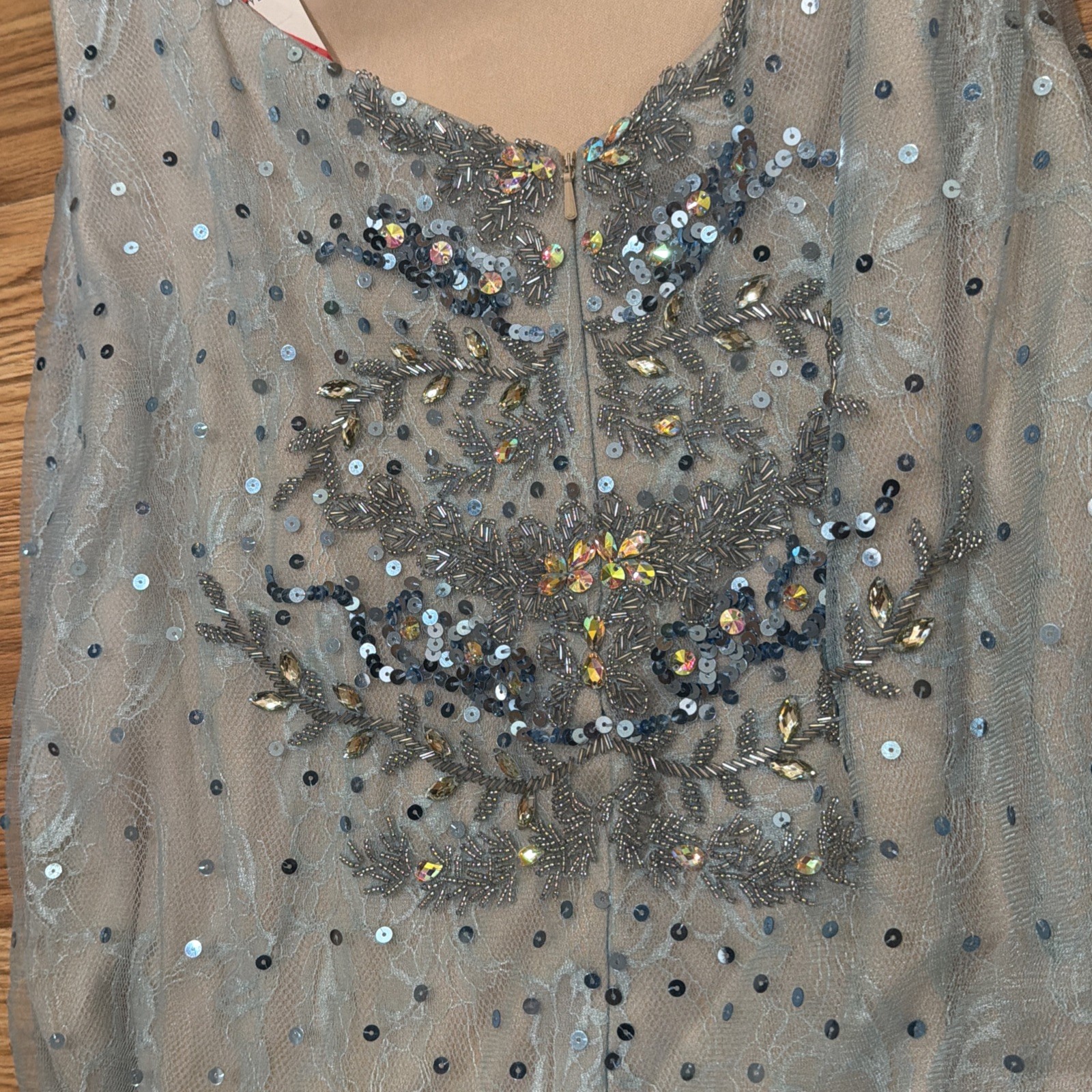 Dave & Johnny Short Ombre Floral Sequin Dress, Blue Sheer Beige Lined, Sz 11/12